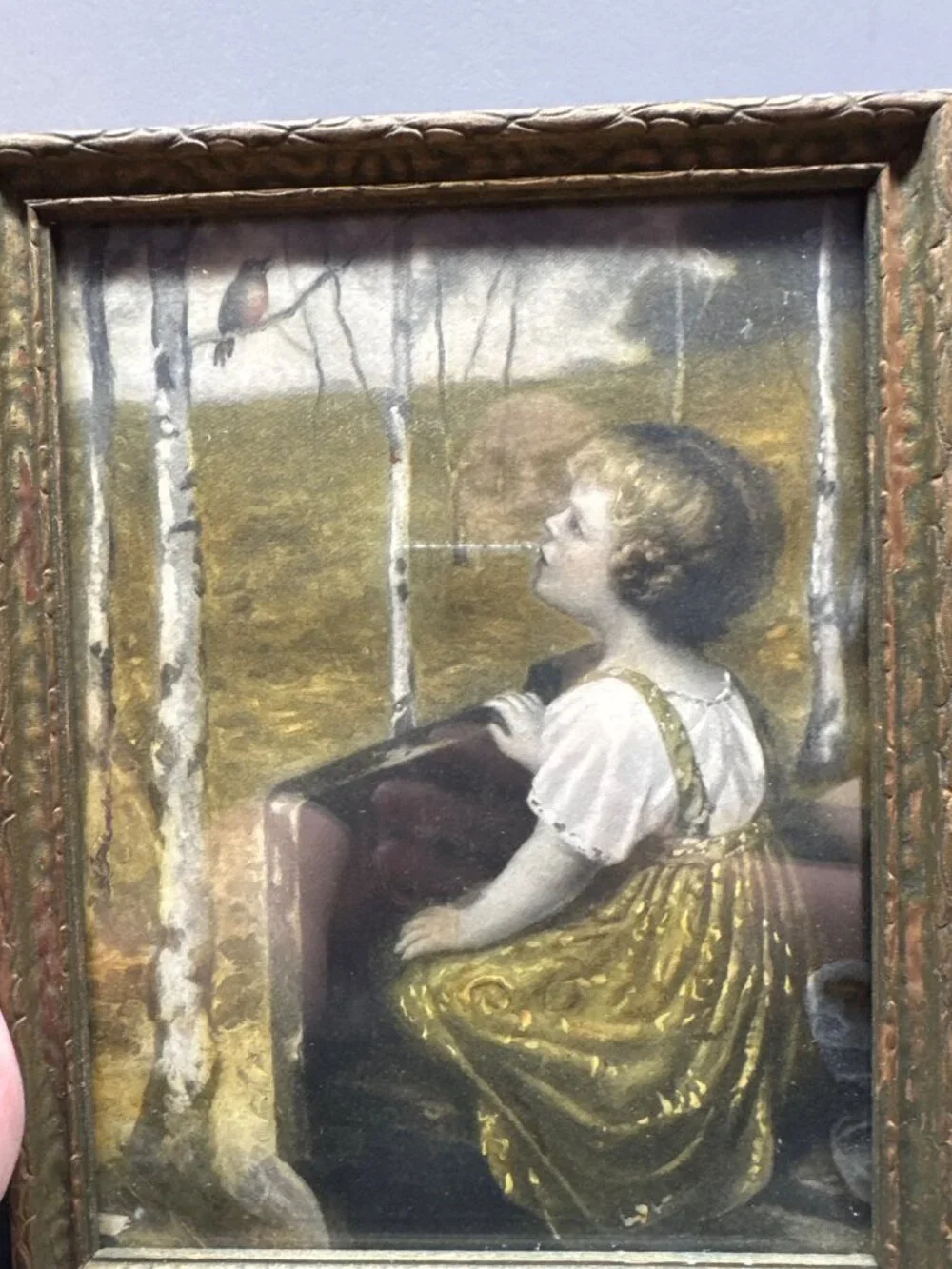 Spring Song Simon Glücklich Framed Print Birch Forest Girl Songbird Vintage Art